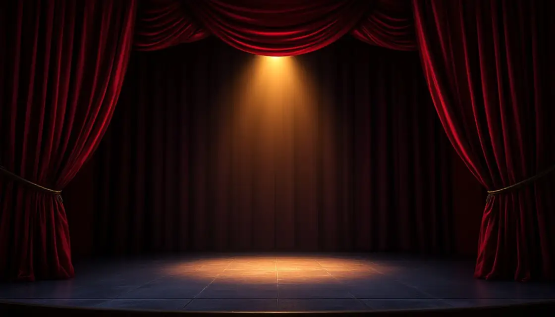 An empty cabaret stage under a single spotlight