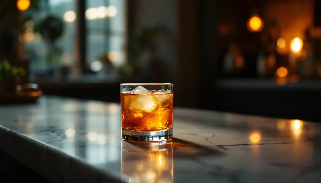 Two drinks on a bar counter under warm light, suggesting a date