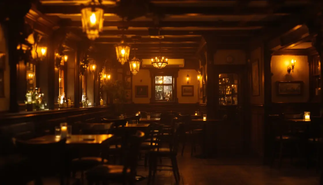 A warm, busy traditional pub interior where people meet